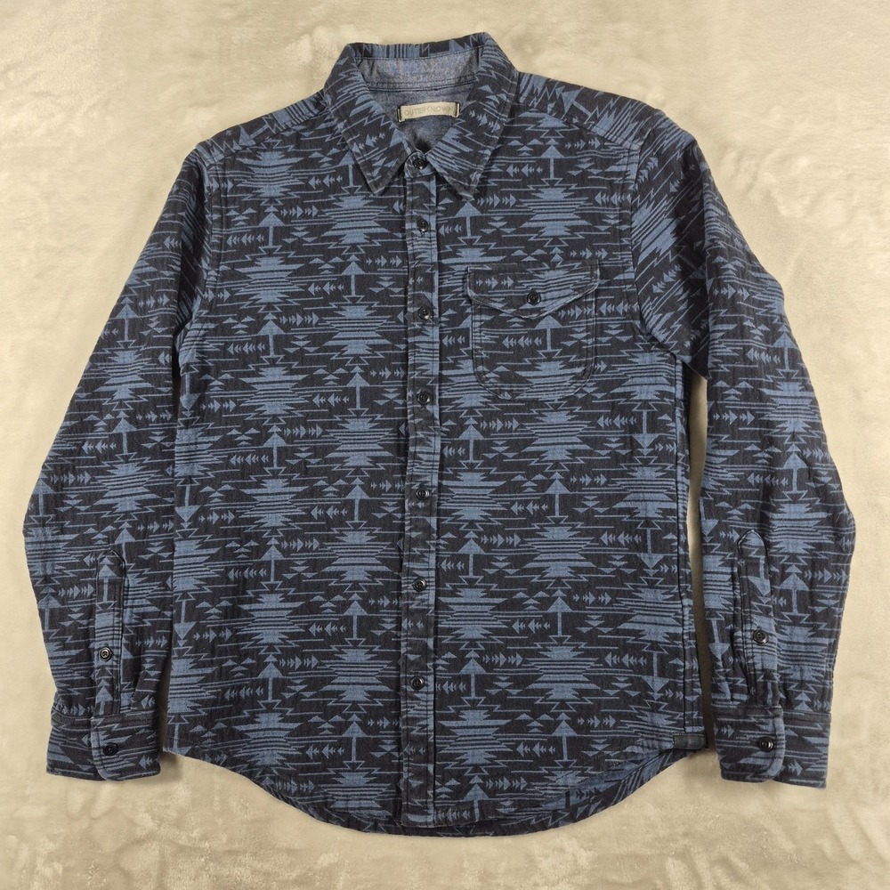 Outerknown Jacquard Blanket Shirt Men's Small Blue Organic Cotton Shacket Aztec